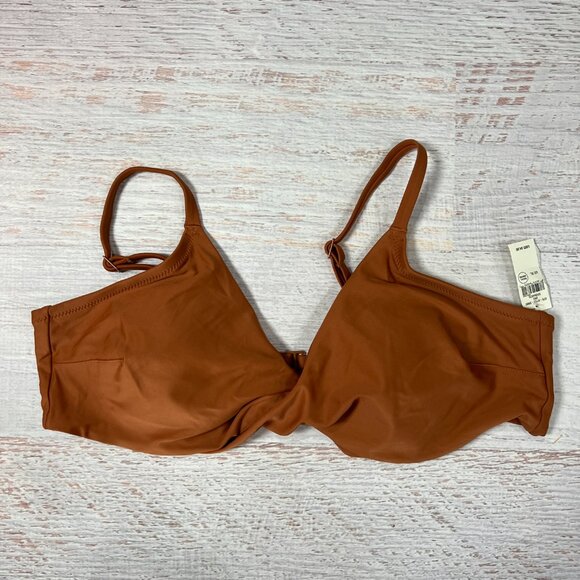 NEW Aerie Twist Scoop Bikini Top Size Medium Jupiter Brown Removable Pads NWT - Picture 1 of 5
